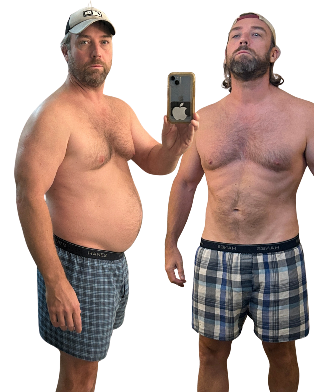 Before (225 lbs) and After (185 lbs) transformation photo