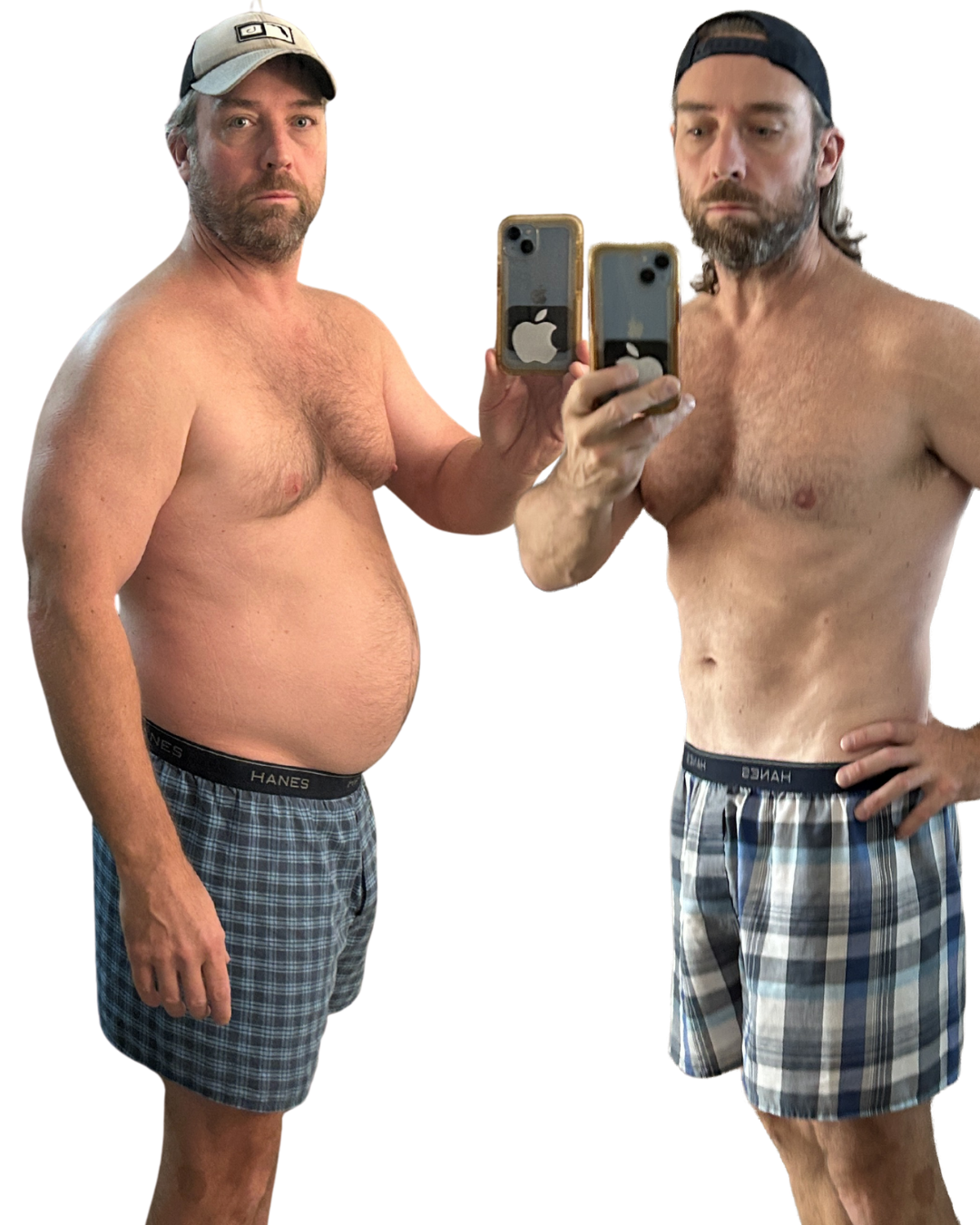 Before (225 lbs) and After (185 lbs) transformation photo